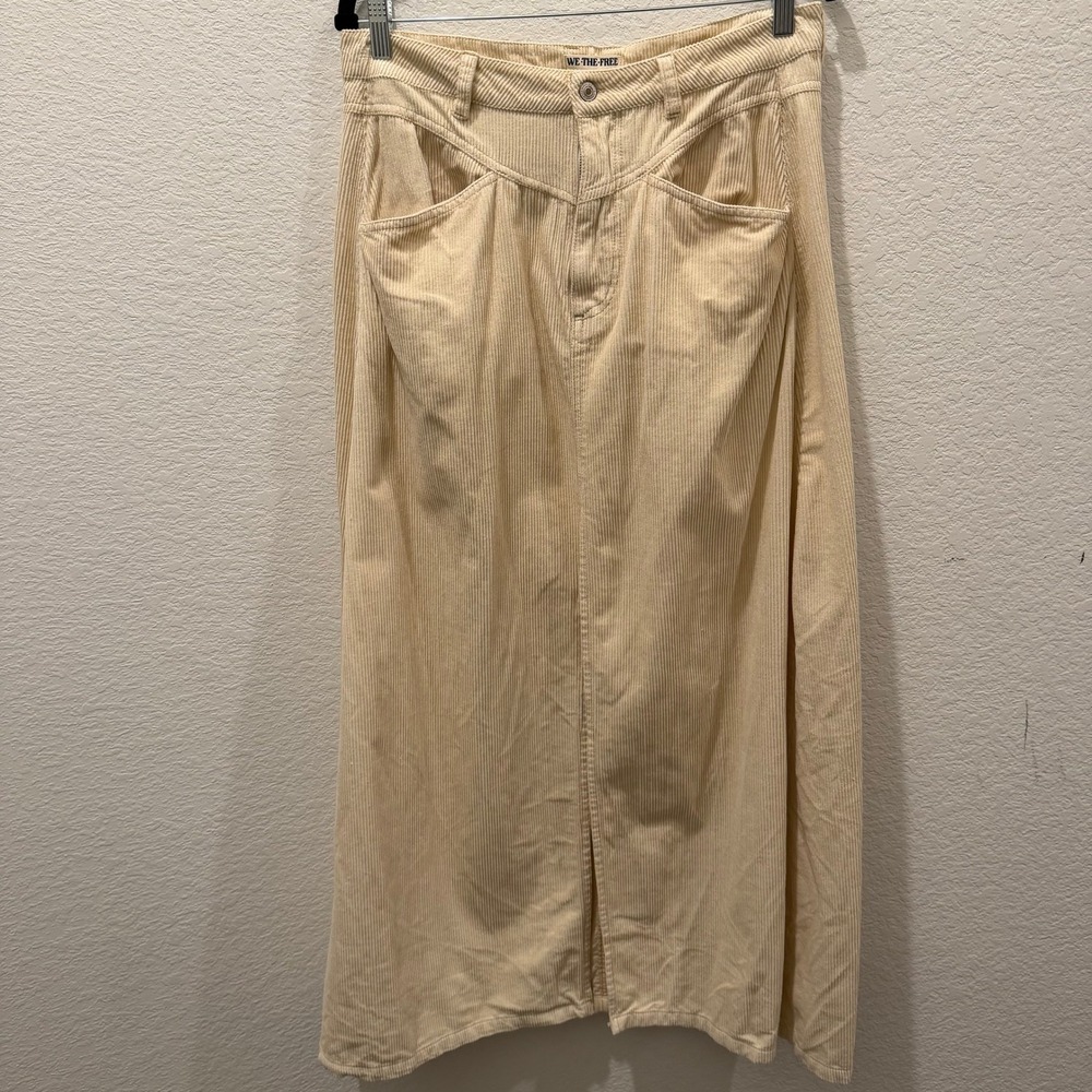 We The Free People Beechwood Corduroy Maxi Skirt Beige Cream OB1797675 Size 12